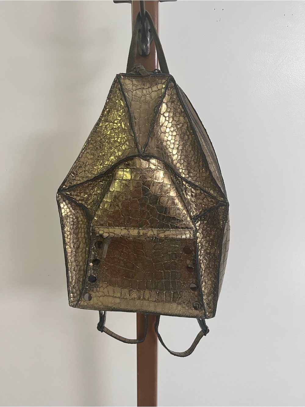 Hammitt Hunter 2 Medium Metallic Gold Croc-Embossed Backpack 14” Used Twice. - Picture 3 of 7